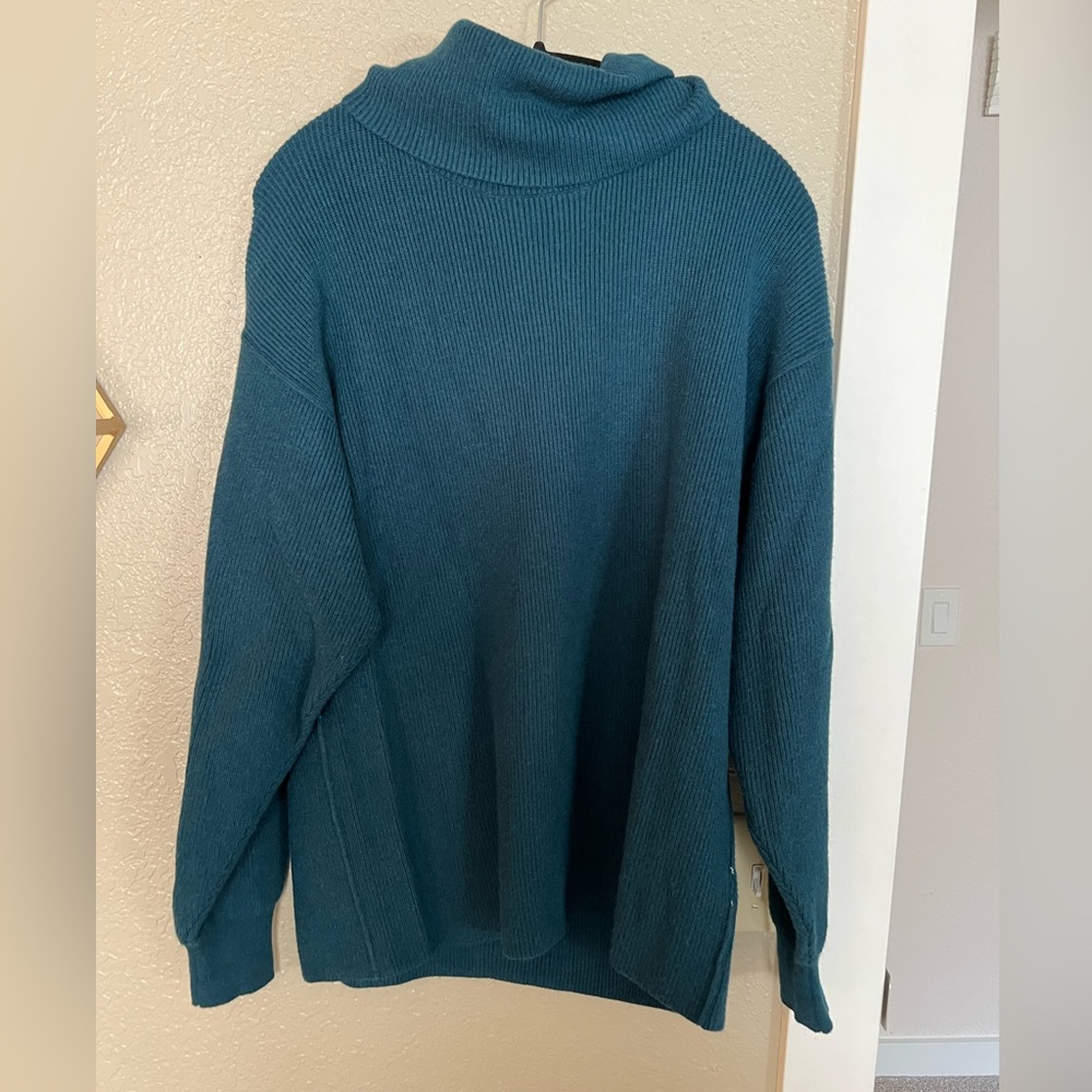 Free People Teal Cowl Neck Sweater Tunic